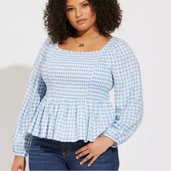 torrid Tops - Rayon Slub Smocked Bodice Long Sleeve Crop Blouse Top Size 3X 22-24